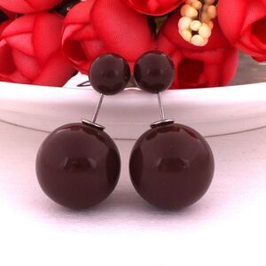 Brown Double Ball Stud Earrings Minimalist Chic Double Sided Front Back E…